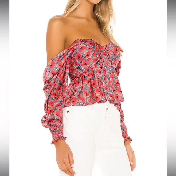 House of Harlow Red Poppy Floral Blouse - Picture 3 of 9